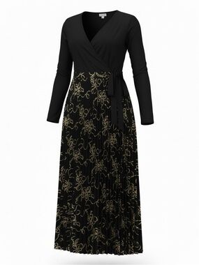 LuLaRoe Elegant Formal Black and Gold Long Sleeve Deanne Wrap Maxi Dress Gown